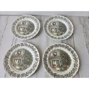 Vintage Johnson bros Xmas merry dinner 10.5 inch plate fireplace tree scene